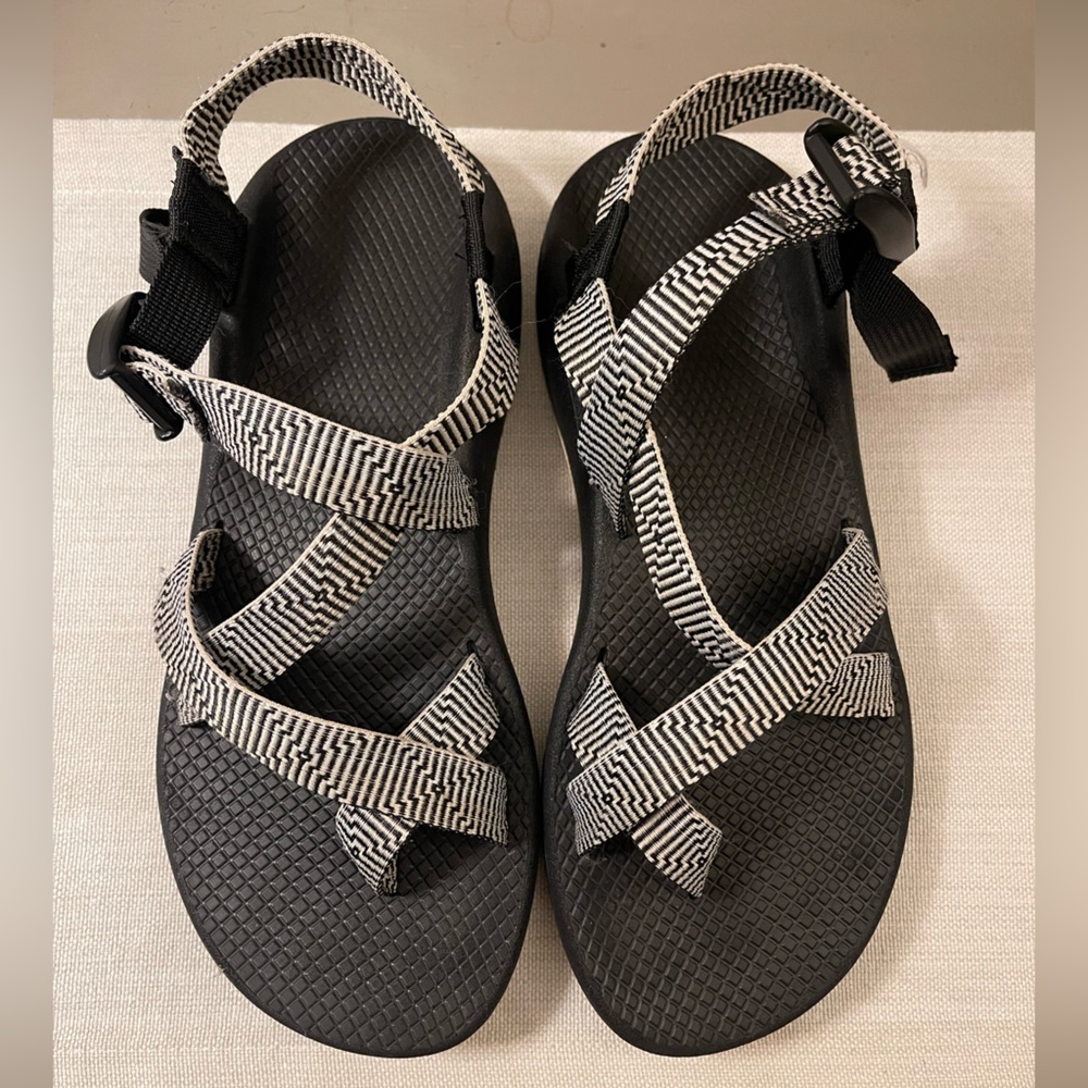 Chaco Black Sandals with White Chevron Straps
